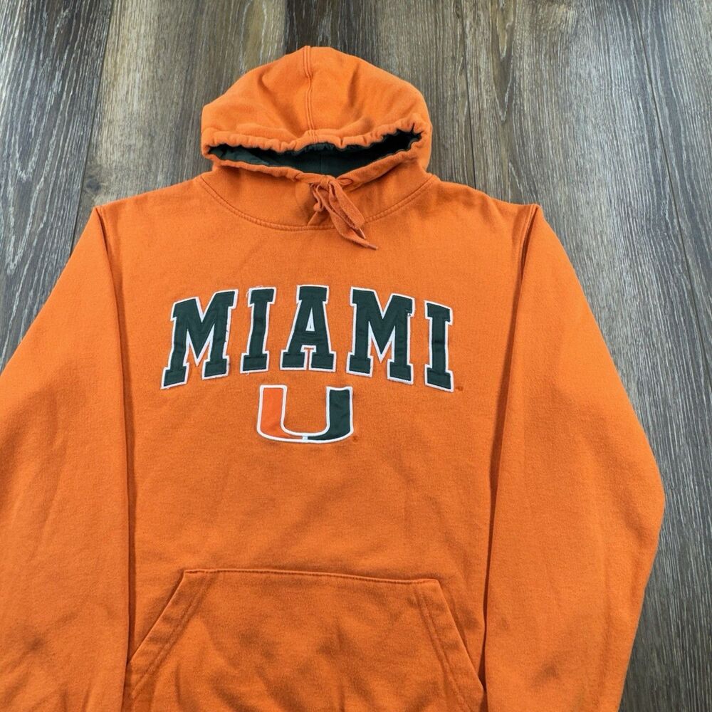 Vintage Miami Hurricanes Hoodie Mens M Orange Sweatshirt Team Sweater Student